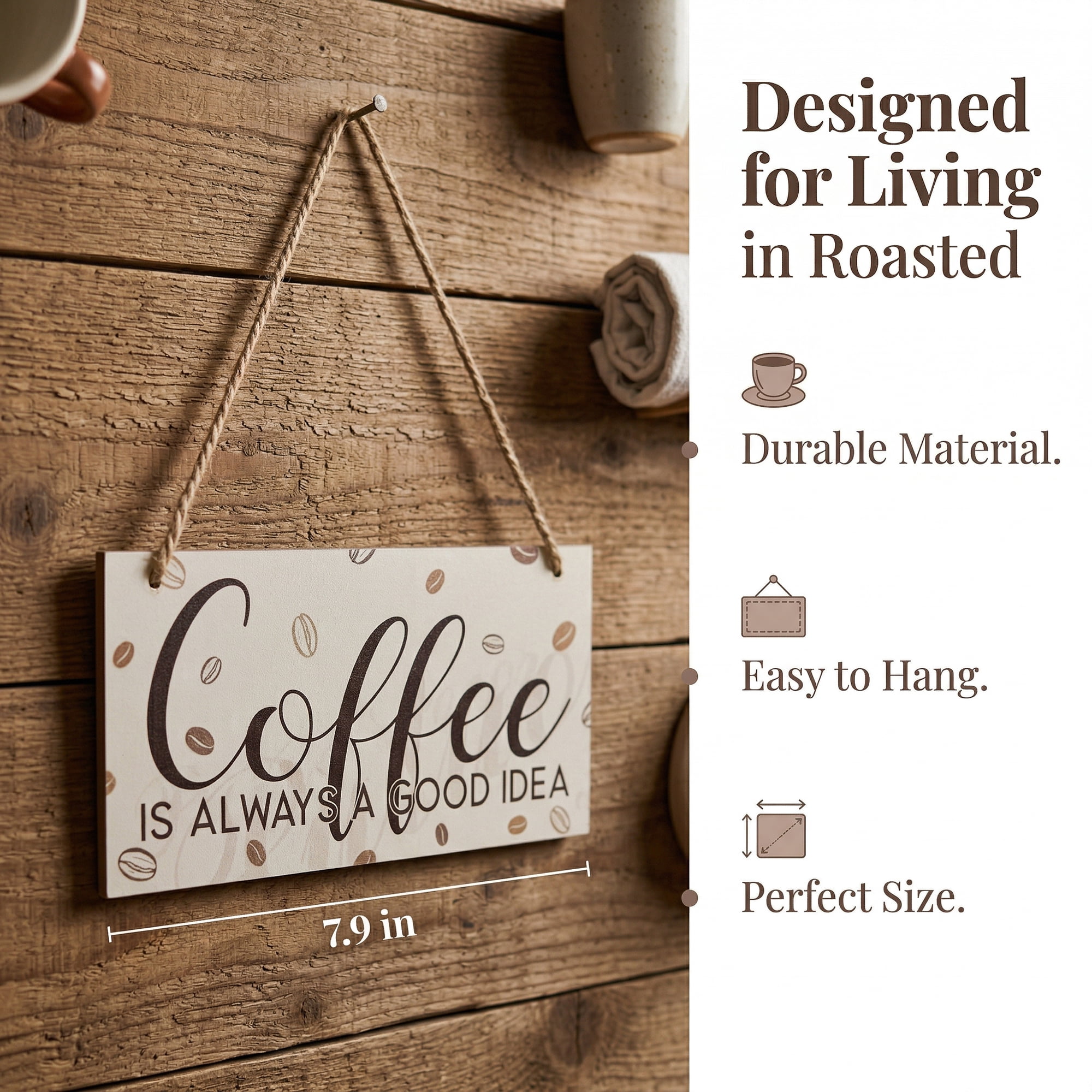Unique Bargains Coffee Bar Sign Station Decor Rustic Wood Hanging Plaque Style C 3.9in