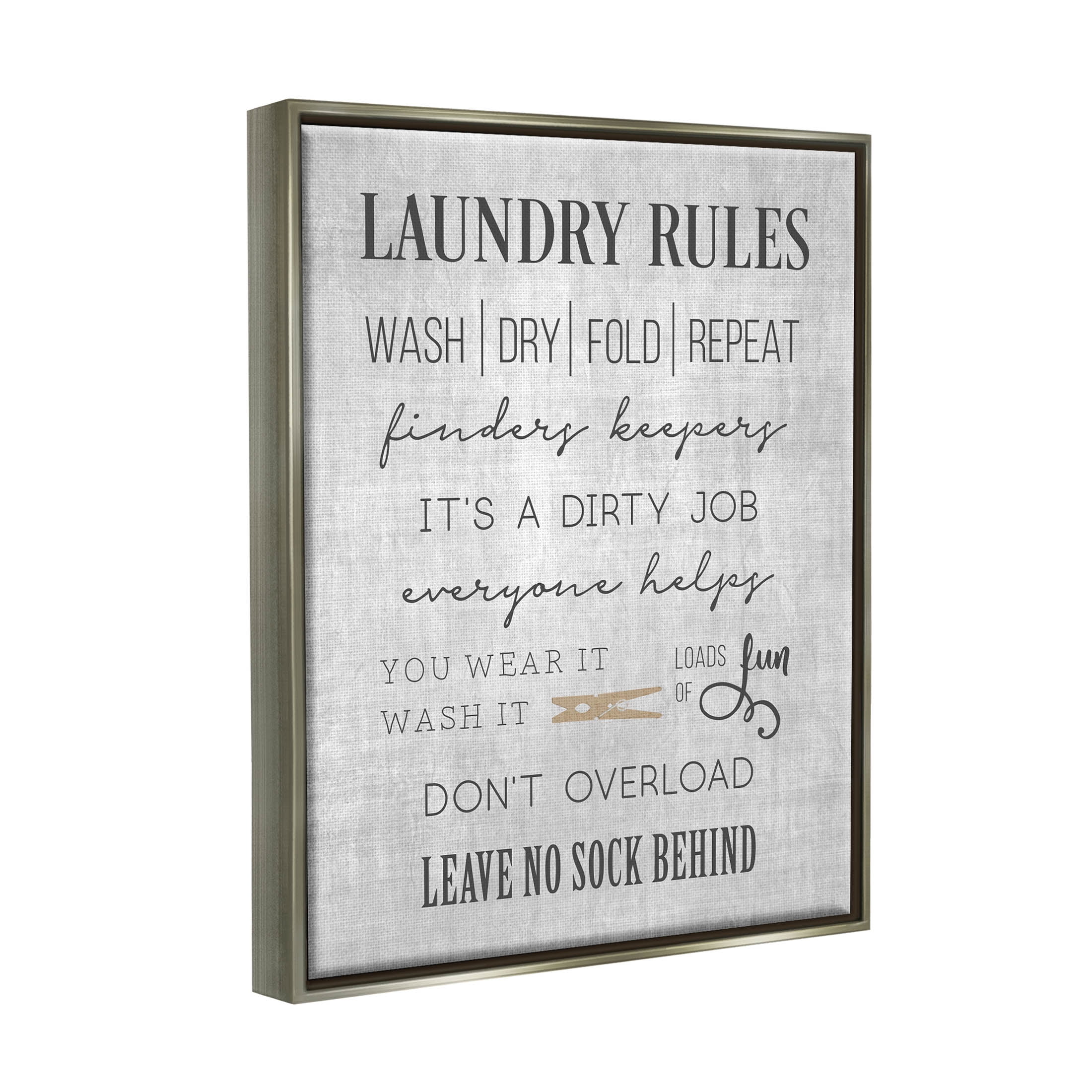 Laundry Room Rules Family List Typography Graphic Art Luster Gray Framed Art Print Wall Art