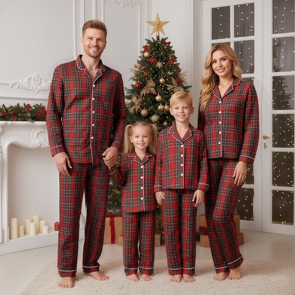 AceBaby Christmas Family Pajamas Sets Plaid Print Holiday PJs Sleepwear Loungewear for Man/Woman/Kid/Baby/Dog