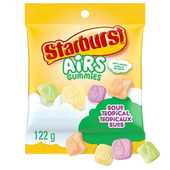 STARBURST Airs, Sour Fruit Gummy Candy, Sharing Bag, 122g, SB AIRS TROP 122G