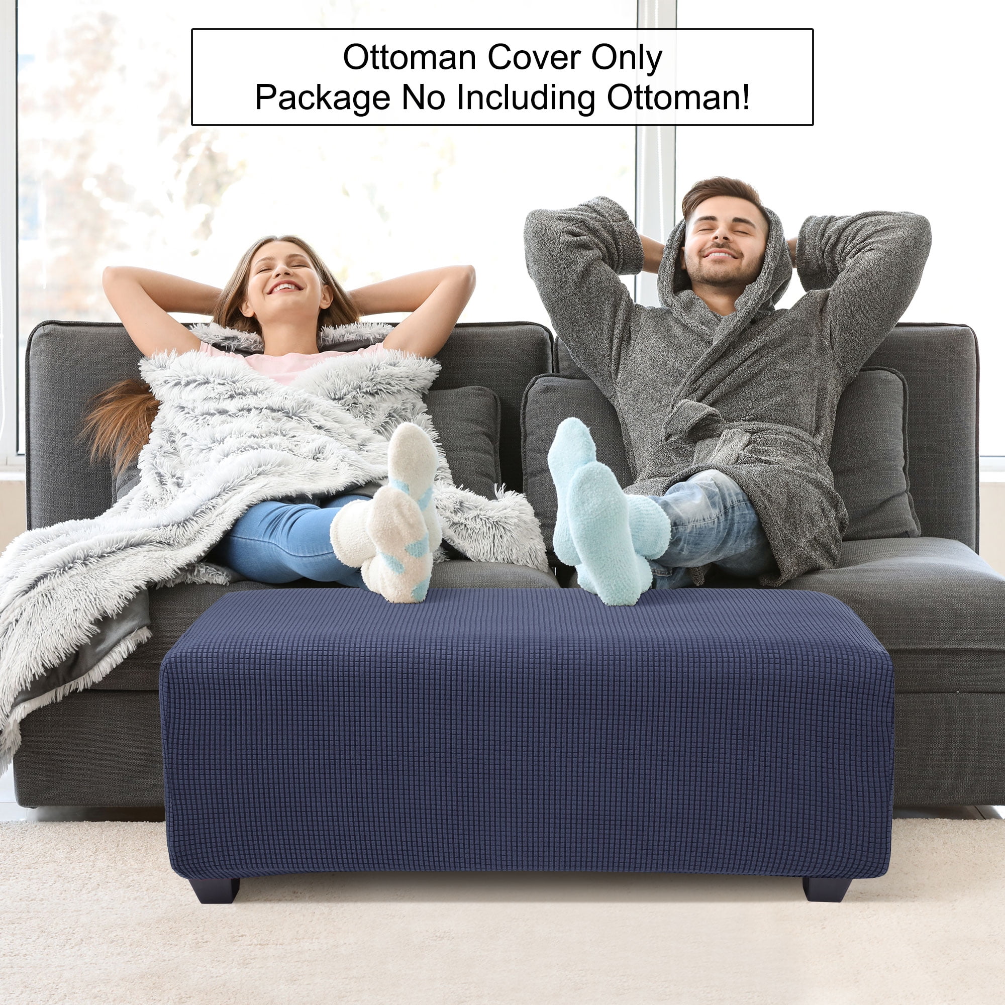 Unique Bargains Stretch Ottoman Cover Slipcover Furniture Covers Navy Blue Small