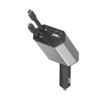 Zsou 4-in-1 Retractable Car Charger, USB-C & Lightning Cables with Dual USB Ports for Vehicle Use