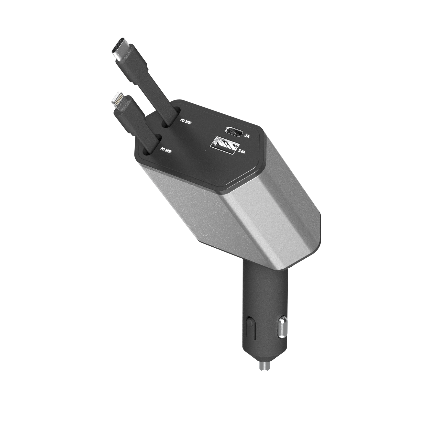 ZSOU 4-in-1 Retractable Car Charger with USB-C and Lightning Cables, Dual USB Ports