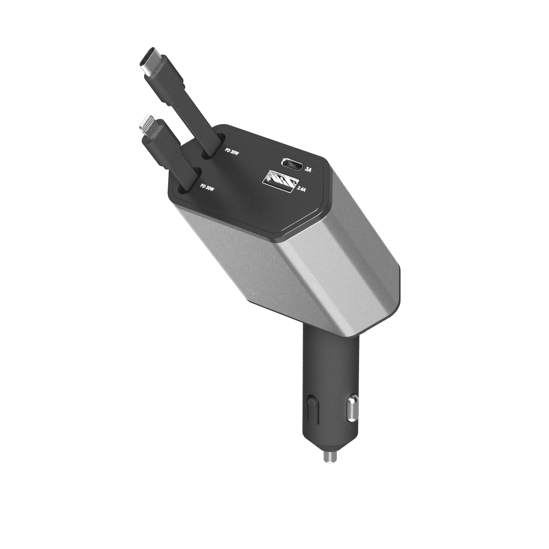 ZSOU 4-in-1 Retractable Car Charger with USB-C and Lightning Cables, Dual USB Ports