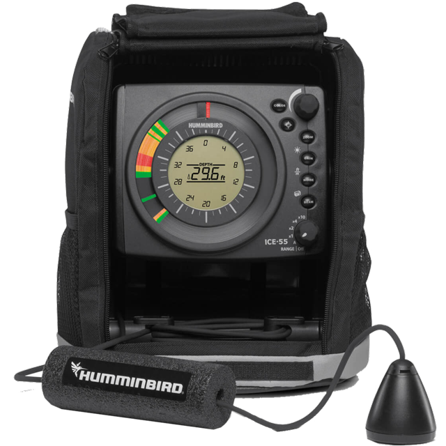 Humminbird Fish Finder 407040-1 Ice 55 Flasher; LCD Digital Display; Keypad Control; 300 Watt Output; Waterproof; Dual Beam Sonar; With XI 9 ICE Transducer