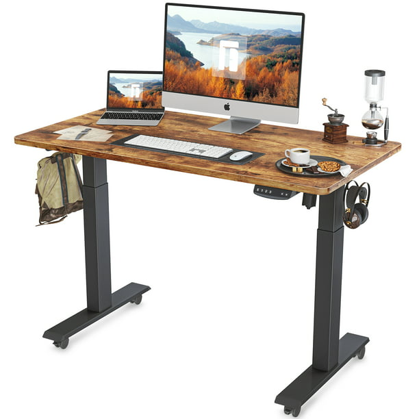 FEZIBO Height Adjustable Electric Standing Desk, Computer Stand Up Table,  Home Workstation With Desktop, Stand and Sit Desk in Home Office, Rustic  Brown Finish, 48