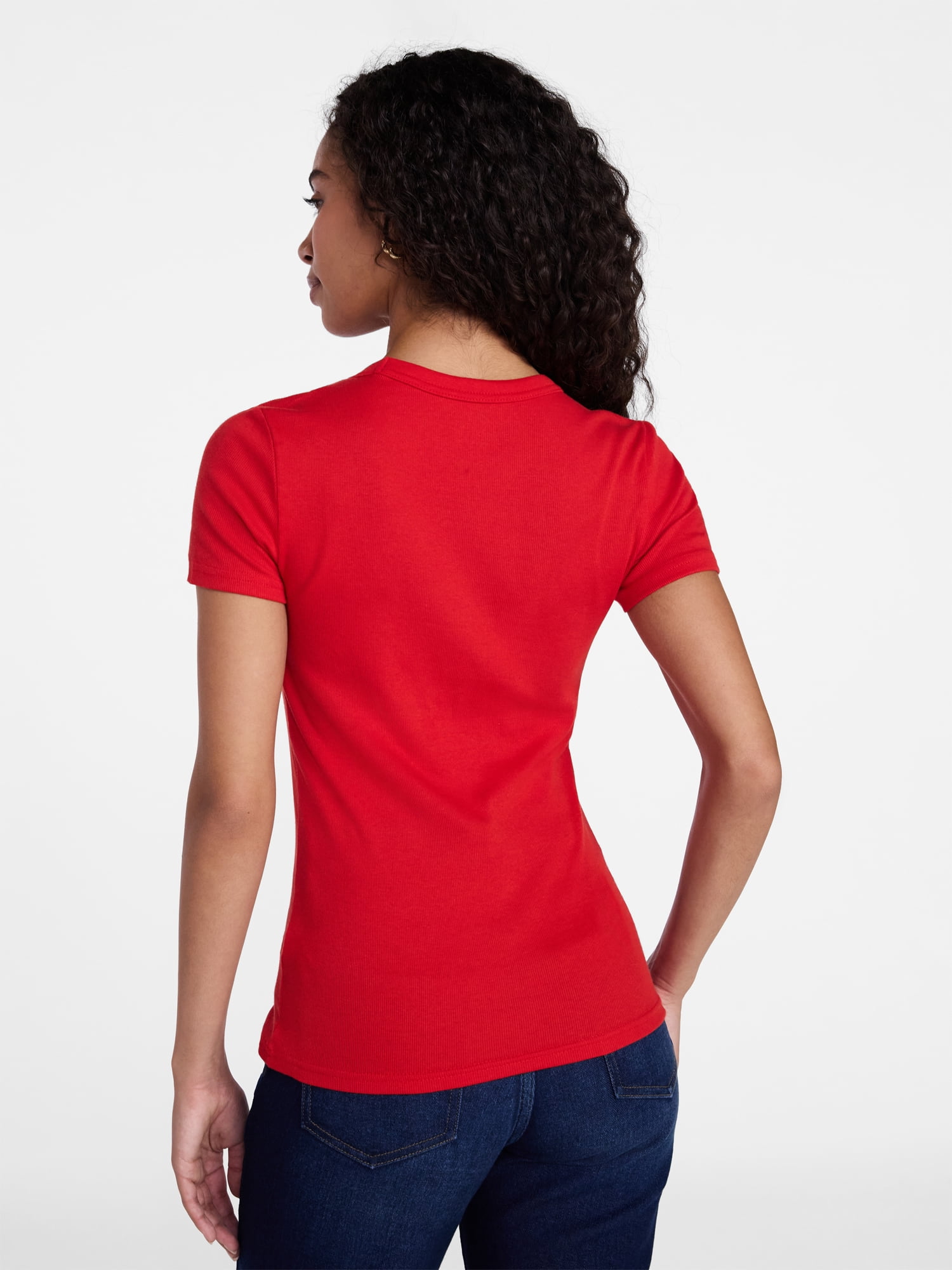 Time and Tru Women's Ribbed Tee with Short Sleeves, Sizes XS-XXXL
