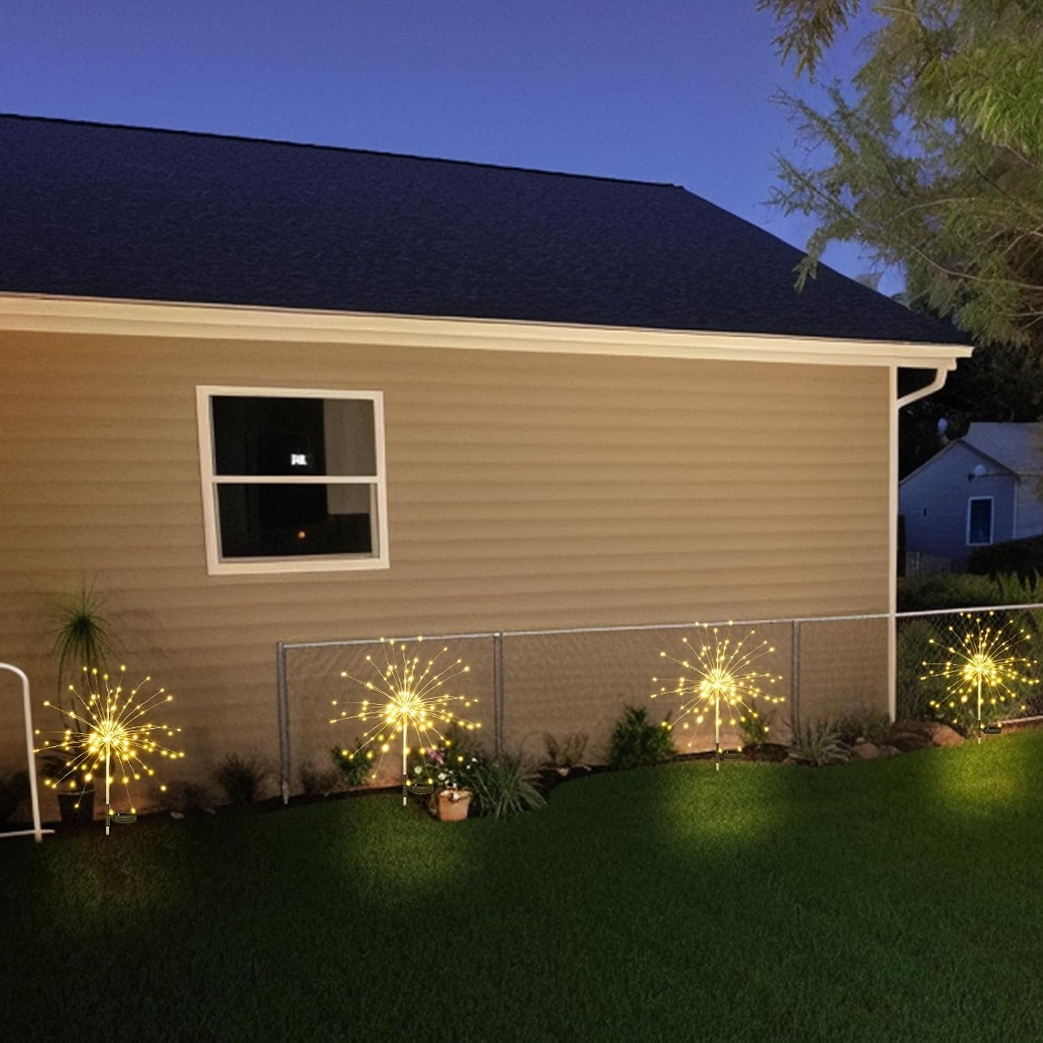 KOMI Solar Garden Lights Outdoor Waterproof: Fairy Fireworks Light for Yard Outside Decorative - LED Sparklers Twinkle Lighting Patio Path House Christmas Decorations 4 Pack