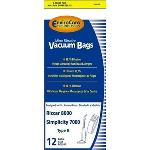 Riccar 8000 Simplicity 7000 Series Type B Vacuum Bags 12 Pk Part - 846-12