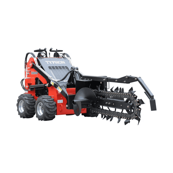 TYPHON Skid Steer Loader Trencher Attachment – 800mm Depth, Adjustable Width, 26-Tooth Steel Chain with 154m/Min Speed