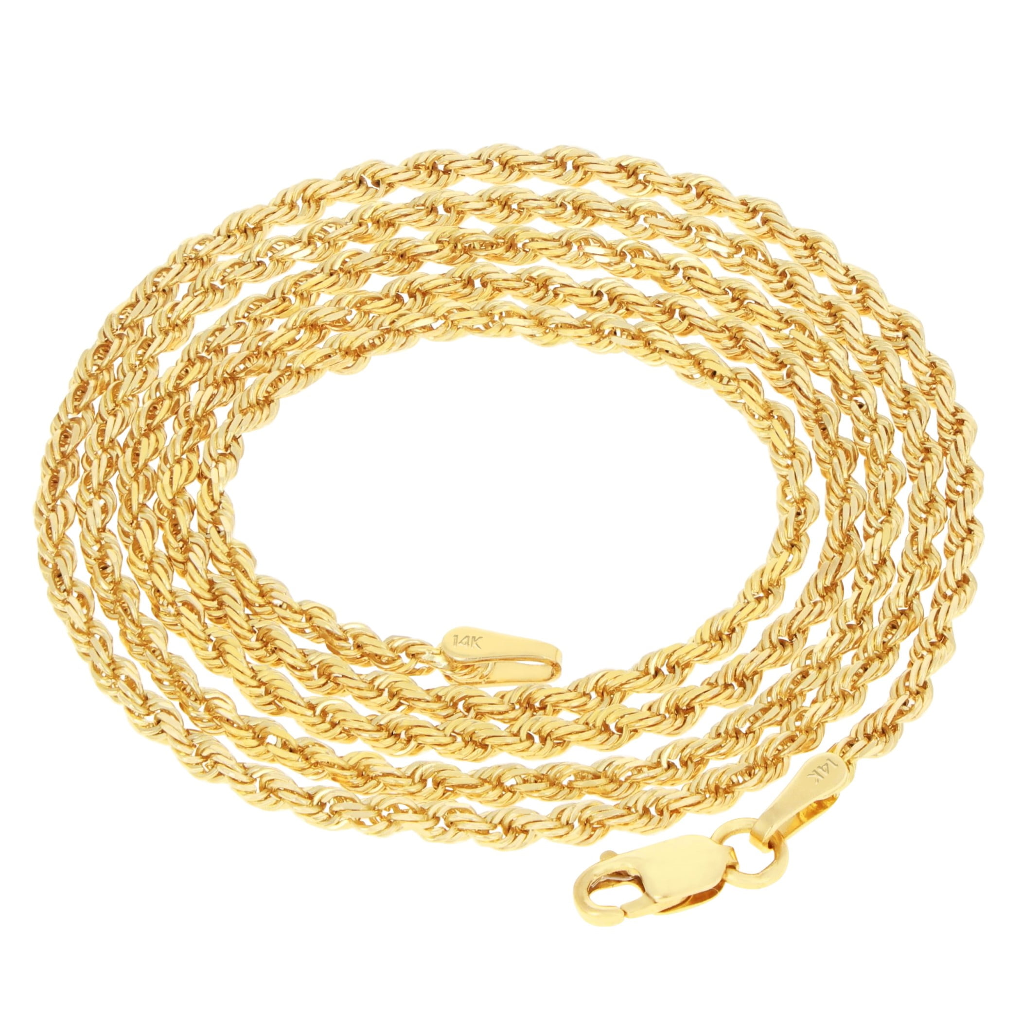 Nuragold 14k Real Yellow Gold 1.8mm Rope Chain Diamond Cut Necklace (16"-24") Italian Jewelry for Men & Women