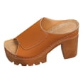 thumbnail image 5 of Rokment Women's Orthopedic Platform Walking Slides Sandals Fashion Casual Leather Peep Toe Chunky Block High Heels Dress Slip on Comfortable Heeled Walking Slippers Summer Brown Size 9, 5 of 6