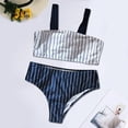 thumbnail image 4 of Bañador Bikini HUOGUO con estampado de rayas de cintura alta para mujer, 4 of 5