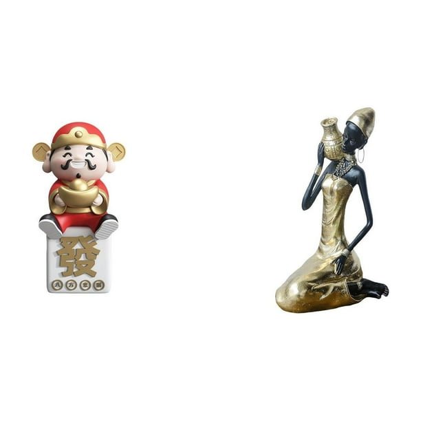 Figura de escritorio,Figura de Dios de la Fortuna de dibujos animados,regalo Feng Shui,Estatua de dama,Estatua de mujer tribal africana hecha a mano,artesanías de cafetería,Adorno de resina