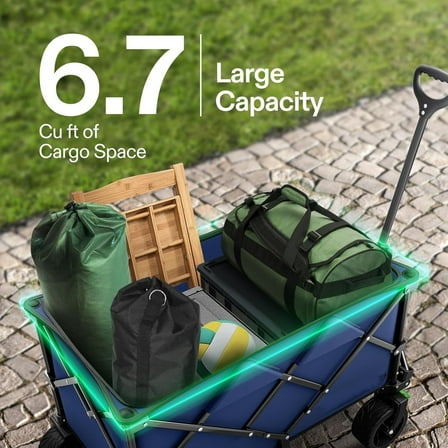 Collapsible Folding Wagon, Outdoor Utility with Silent All-Terrain Beach Wheels, Adjustable Handle, Cup Holders & Side Pockets, for Camping, Beach, Shopping, Garden, Sports, Picnic