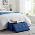 thumbnail image 2 of GMNIU Folding Storage Ottoman, 30 Inch Large Storage Bench with Lid, Foot Rest Stool for Bedroom, Living Room, Entryway, Tufted Linen Upholstered - Navy Blue, 2 of 9