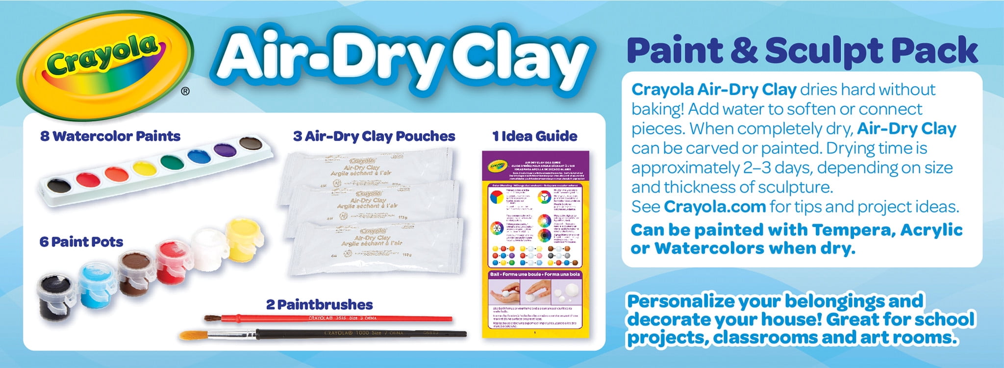 Crayola Paint & Sculpt Pack, Craft Kit with Air Dry Clay, Washable Paints & Watercolors, Screen-Free Art Activity, Gift for Kids & Teens, Ages 5, 6, 7, 8