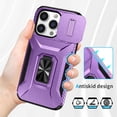 thumbnail image 3 of Heavy Duty Armor Case for iPhone 14 Pro with Slide Camera Cover & Magnetic Ring Stand Purple, 3 of 5