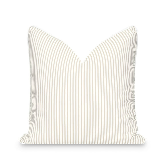 Hofdeco Premium Fall Coastal Patio Indoor Outdoor Pillow Cover Only, 20"x20" Water Repellent for Backyard, Couch, Neutral Tan Stripe