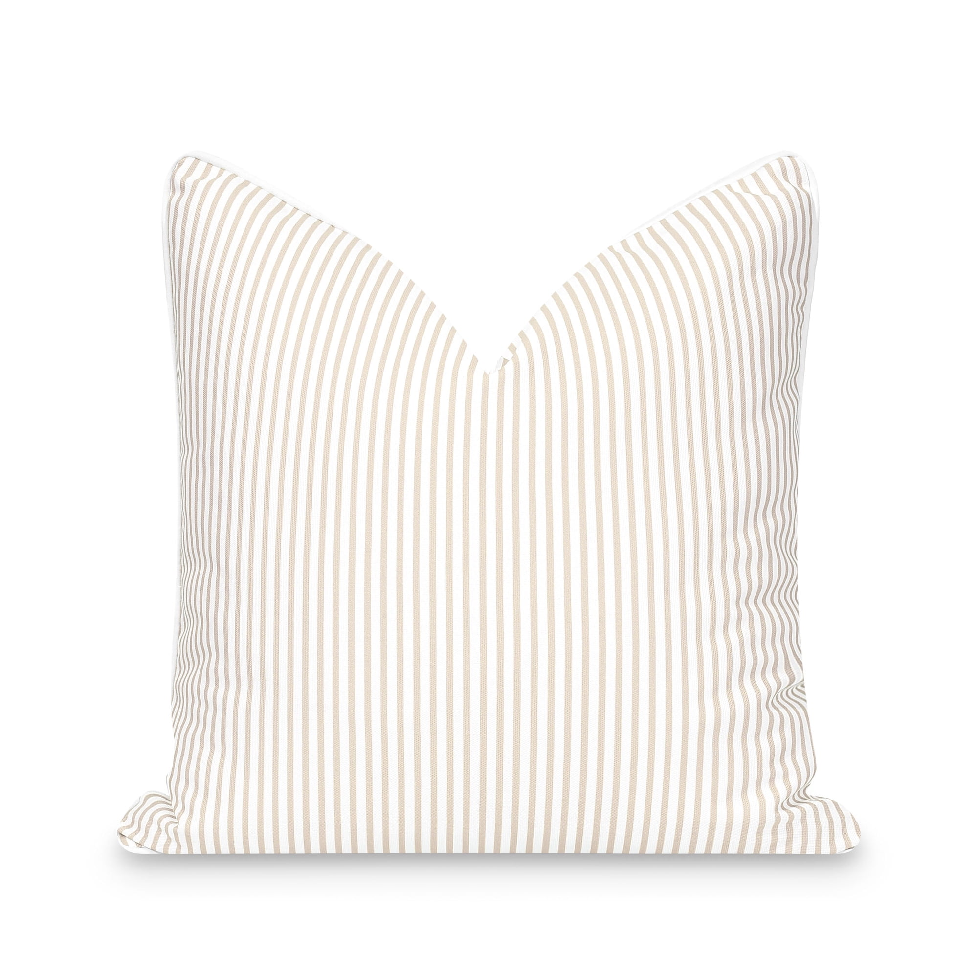 Hofdeco Premium Fall Coastal Patio Indoor Outdoor Pillow Cover Only, 20"x20" Water Repellent for Backyard, Couch, Neutral Tan Stripe