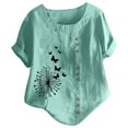 thumbnail image 1 of VJATTWR Hauts à Manches Courtes pour Femmes Mode Été Décontractée Grande Taille Ample Imprimé Rétro et Lin T-Shirt TTTG, 1 of 3