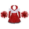 thumbnail image 2 of ranrann Kids Girls Cheerleading Costume Long Sleeve Off Shoulder Cutout Back Leotard Dress with Red 10, 2 of 7
