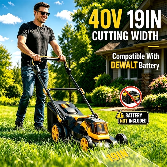 40V 19-inch Brushless Cordless Lawn Mower, 59L Grass Catcher, 6 Cutting Height Settings, 2-in-1 Mulching and Bagging, 3-Position Adjustable Handle, Compatible with Two DEWALT 20V MAX Batteries