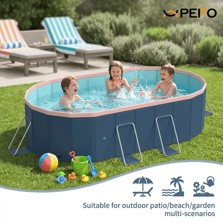 xxpepo Non-Inflatable Folding PVC Kiddie Pool, 72" x 54" x 17.7" Blue-Gray Portable Hard Pool for Patio Beach Garden Summer Use