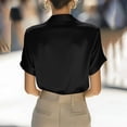 thumbnail image 5 of NuoCaiYun Satin Shirts for Women Button Down Short Sleeves Dressy Shirt Trendy Shawl Collar Office Blazer Blouse Tops, 5 of 6