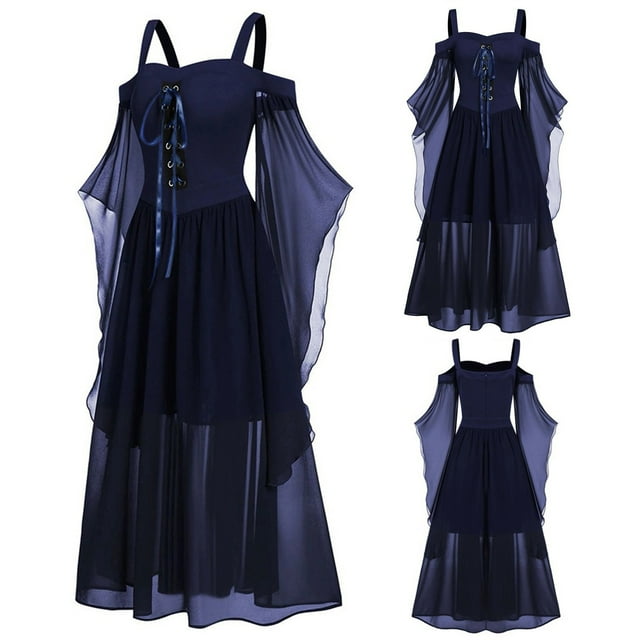 Aboser Robe Renaissance pour Femme Grande Taille Rétro en Dentelle à Manches Papillon Robe Gothique Médiévale Robes Maxi en Dentelle