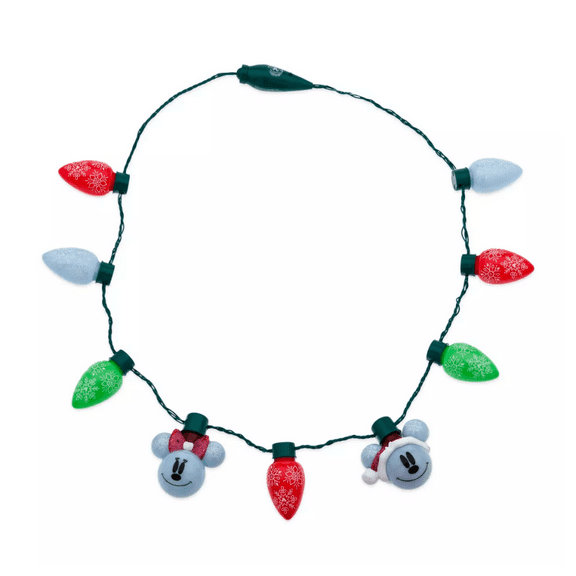 Disney Parks Mickey and Minnie Santa Light-Up Holiday Glow Necklace New with Tag