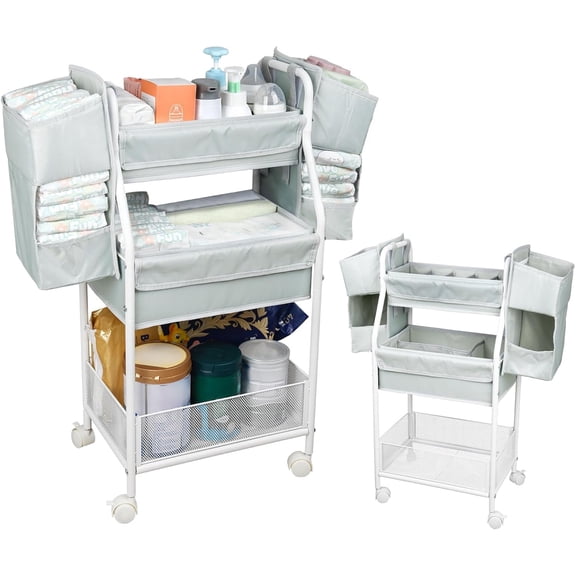 Rolling Utility Cart with Side Storage - Diaper Organizer, Nursery Essentials, and Craft Organizer (with_Side_Storage)