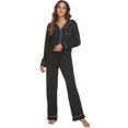 thumbnail image 1 of HEARTNICE Women Button up Pajama Set Long Sleeve Sleepwear Lightweight Pjs Set,(Black,M), 1 of 5