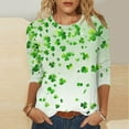 thumbnail image 2 of FAIWAD Chandails de la Saint-Patrick pour Femmes Grande Taille Manches 3/4 Imprimé Trèfle Chandail Tendance Col Rond Quotidien, 2 of 4