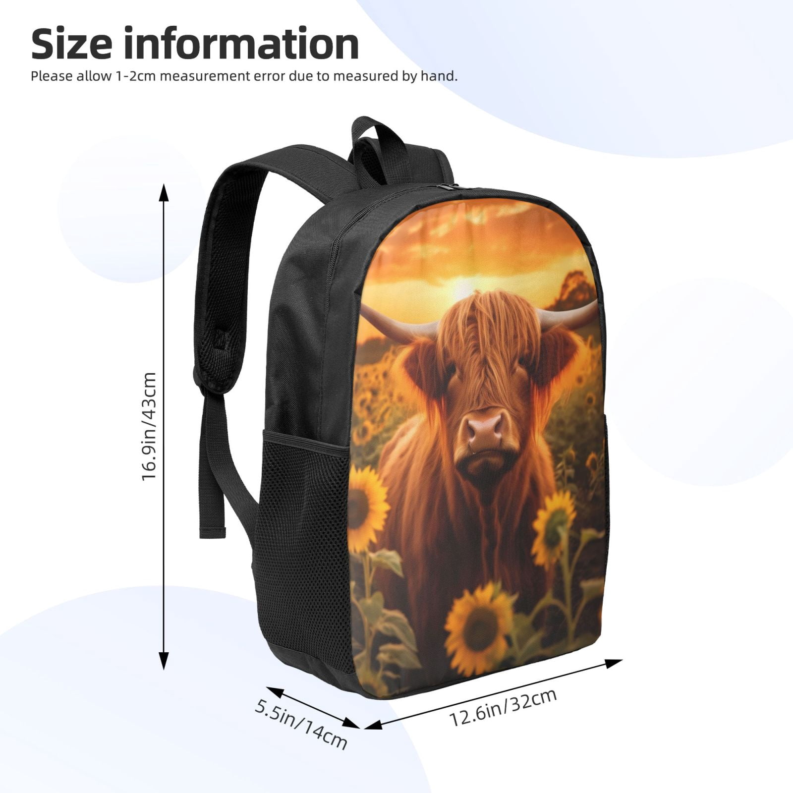 Xecao Vintage Sunflower Cow B print Travel Backpack, Large Computer Backpack for Men Women, College School Rucksack Book Bag