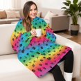 thumbnail image 4 of Animal Paw Prints Rainbow Pattern Oversized Sherpa Fleece Wearable Blanket Hoodie, Double-Sided Warm Fuzzy Pullover with Super Pockets for Women & Men, 4 of 6