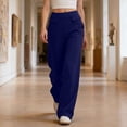 thumbnail image 6 of Htigea Women's Straight Leg Pants High Waisted Dress Pants Solid Color Work Office Daily Trousers with Pockets Navy S, 6 of 8