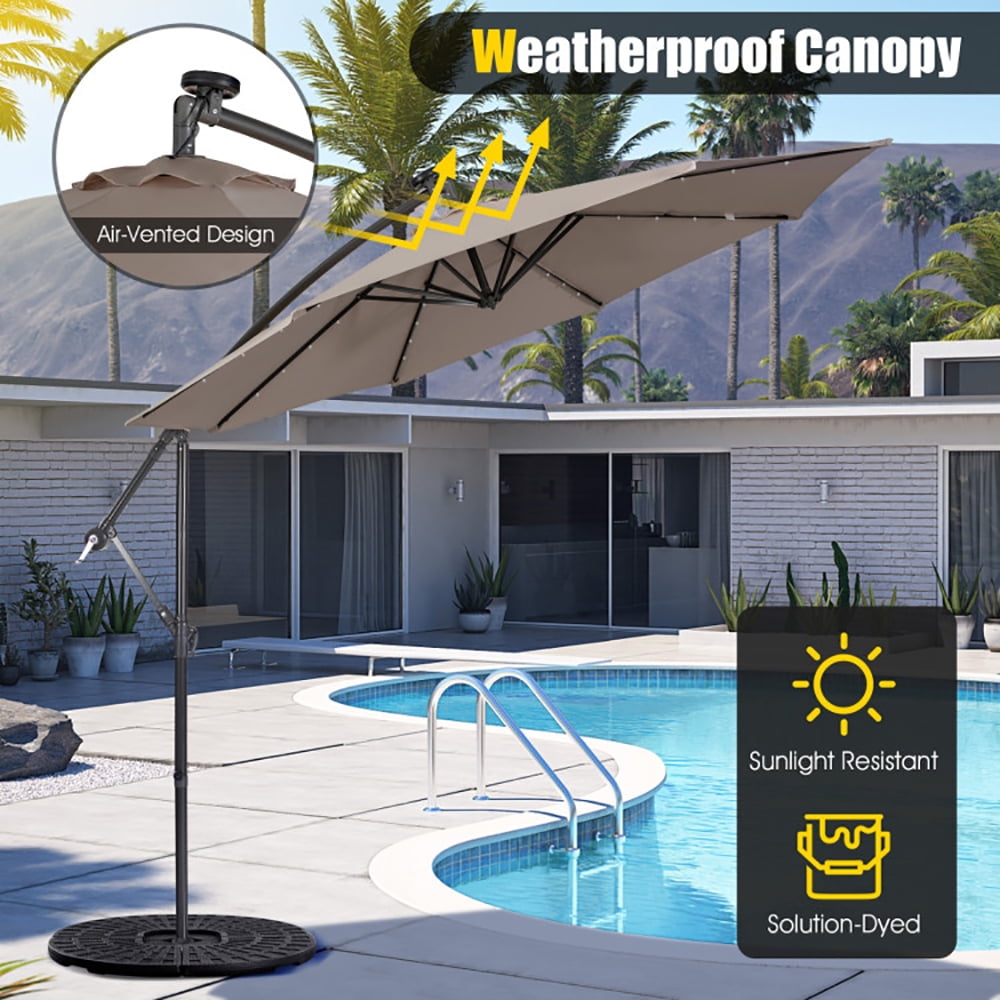 Aimee Lii 10 Feet Patio Solar Powered Cantilever Umbrella with Tilting System, Sunbrella Patio Umbrellas, Coffee Aimee Lii 10 Feet Patio Solar Powered Cantilever Umbrella with Tilting System, Sunbrella Patio Umbrellas, Coffee