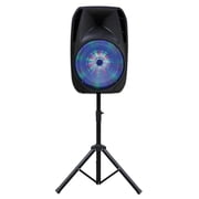 IQ Sound IQ-4415DJBT سماعة بلوتوث احترافية مقاس 15 بوصة مع حامل ثلاثي القوائم ، 900 واط ، ضوء القمر الوامض ، إدخال USB / Micro SD / Mic ، راديو FM ، طاقة AC / DC ، مقبض ، عجلات وبطارية قابلة للشحن