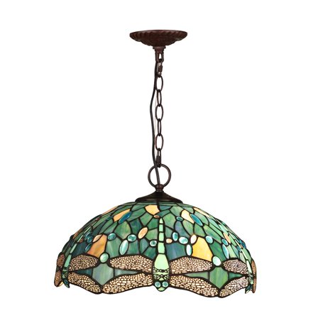 CHLOE Lighting Sunniva Dragonfly Tiffany-Style 2-Light Ceiling Pendant 16" Shade
