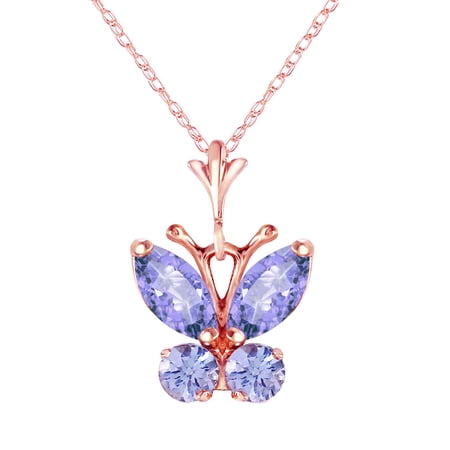 Galaxy Gold 14K Solid Gold Natural Tanzanite Butterfly Pendant Necklace for Women - Rose Gold Fine Jewelry