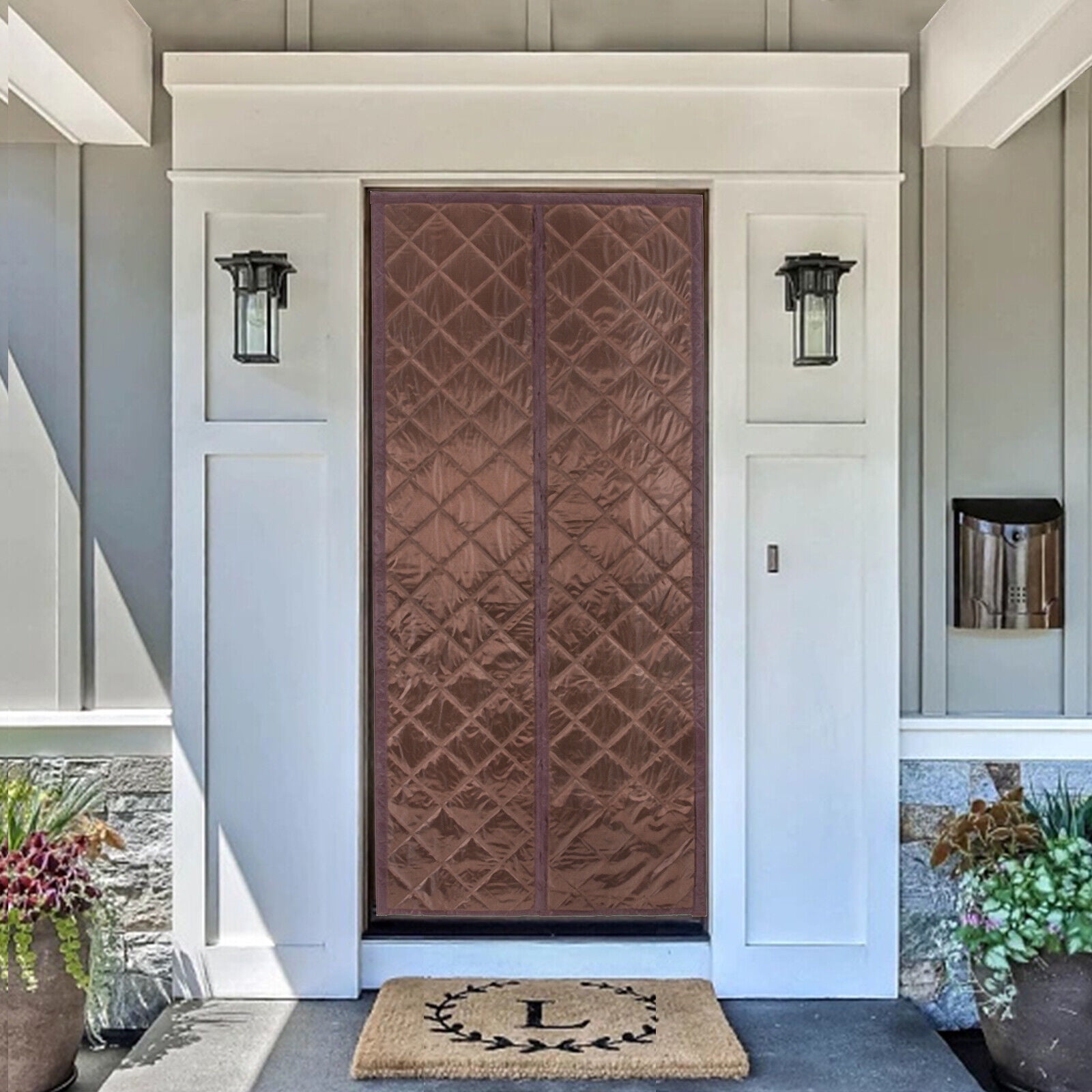 Waterproof  Magnetic Thermal Insulated Door Curtain Winter Doorway Cover 38x84in Coffee Color
