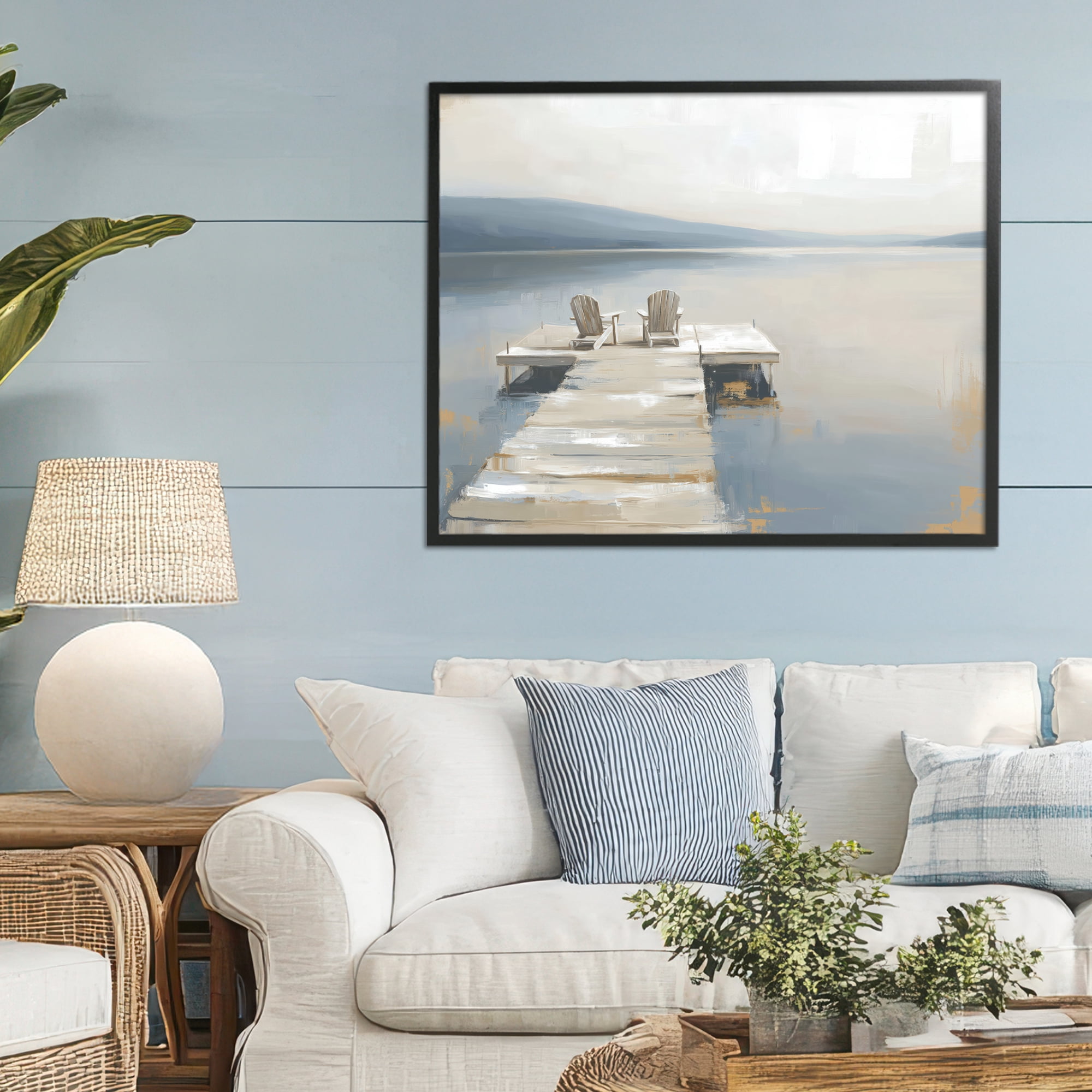 Stupell Industries Adirondack Chairs on Pier Black Framed Giclee Art, design by Kim Curinga