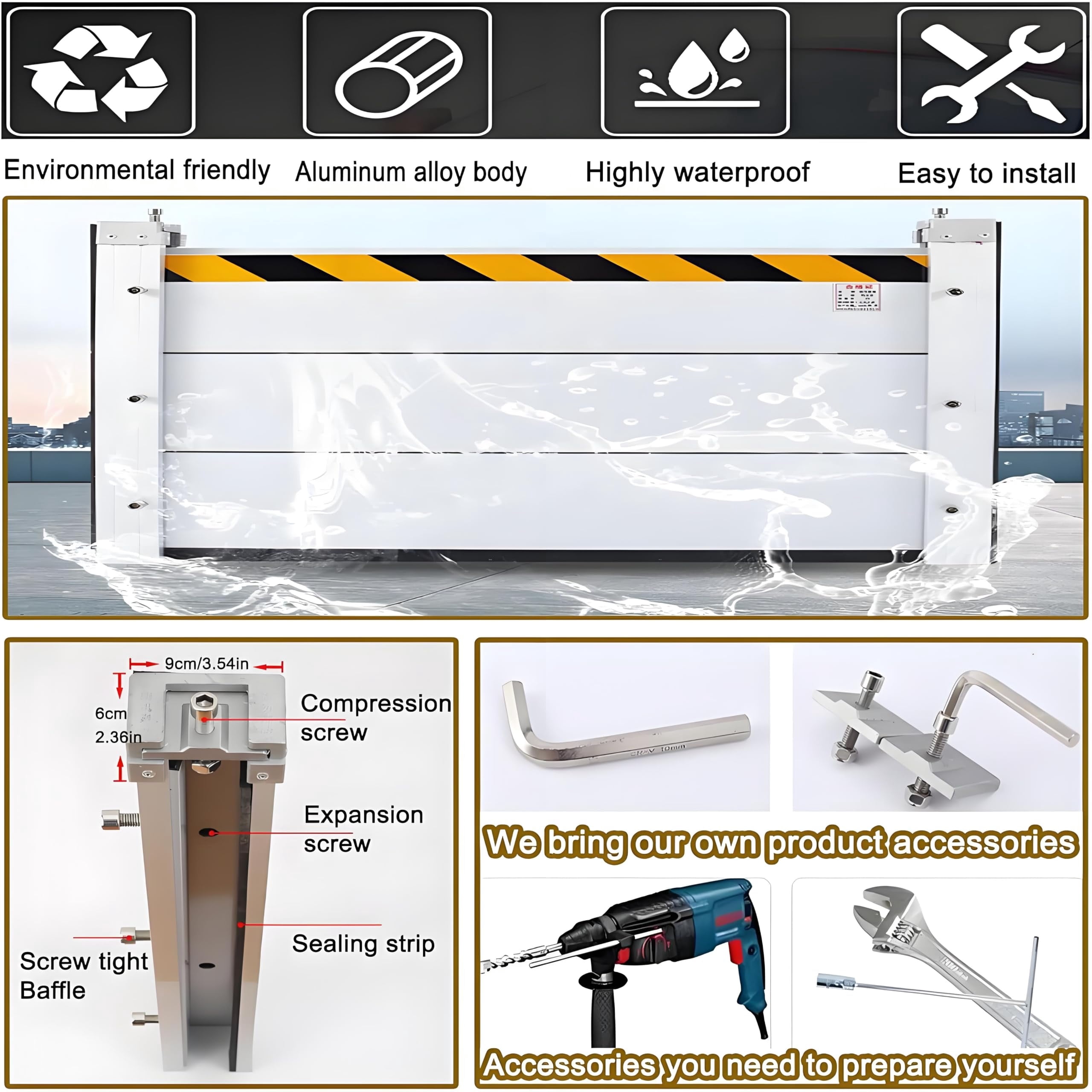 Flood Barriers for Home Exterior - Aluminum Alloy Outdoor Garage Doors Water Barriers for Flooding,H39.4 Inch/L16FT
