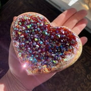 TMGONE Home Decoration Amethyst Crystal Heart-shaped Crystal Healing Crystal Stone Titanium Rainbow Aura-quartz Gemstone