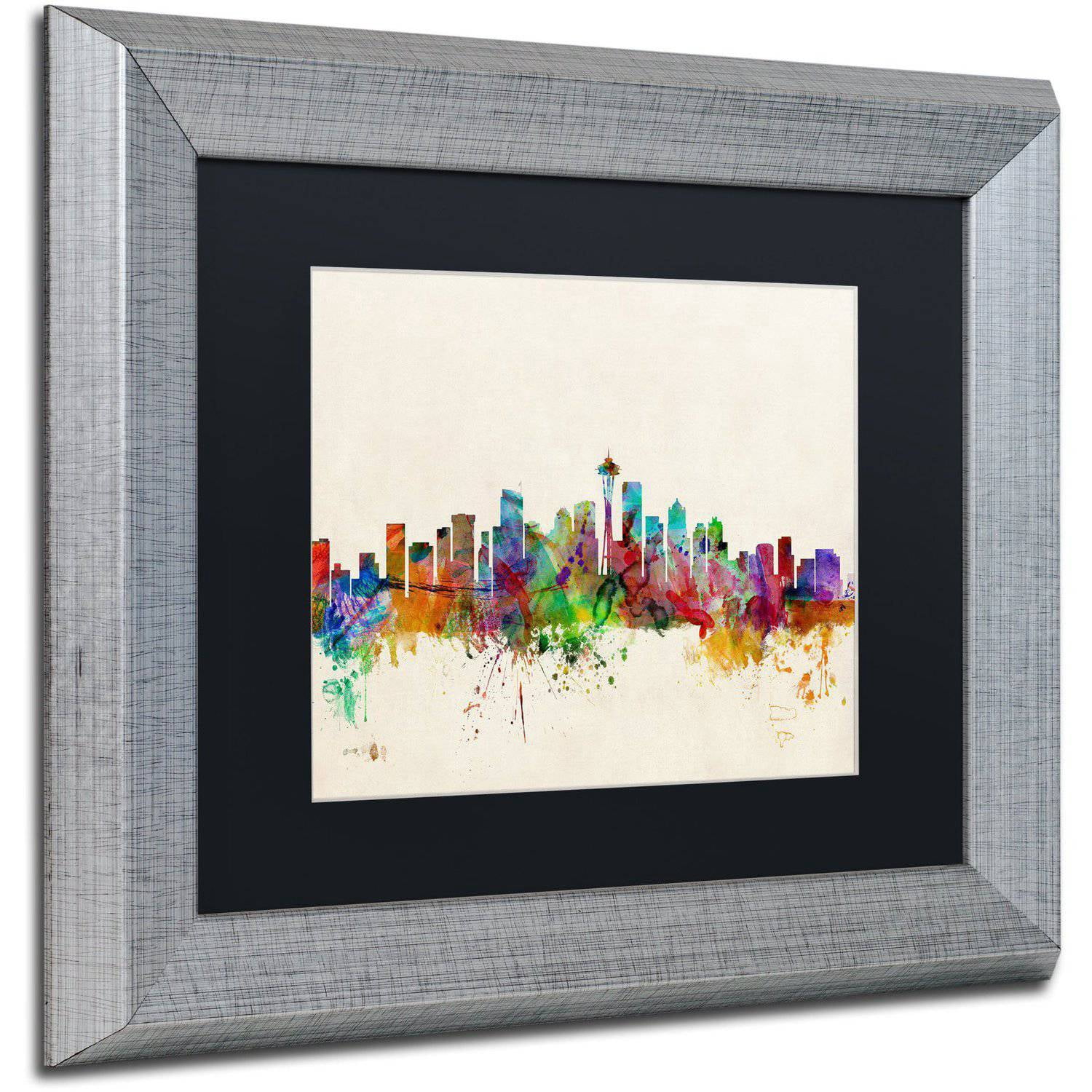 Trademark Fine Art "Seattle WA" Canvas Art by Michael Tompsett Black Matte, Silver Frame