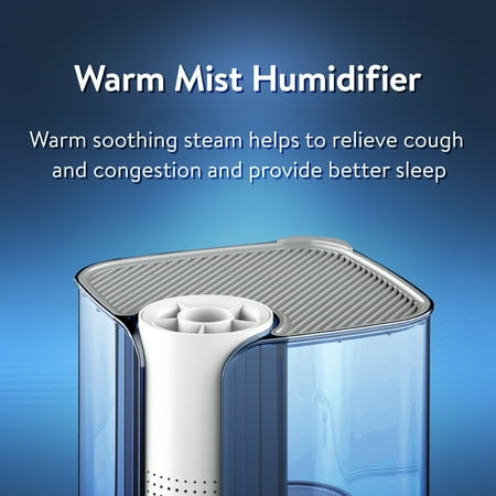 Equate Warm Mist Humidifier, Visible, Filter Free, White & Blue, Top Fill, 1.3 Gallon, Big Water Capacity