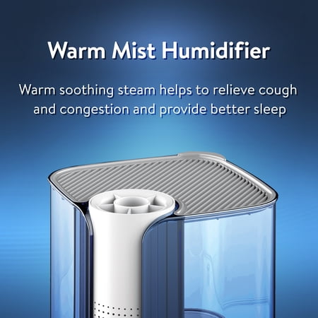 EQUATE WARM MIST HUMIDIFIER, VISIBLE, FILTER FREE, WHITE & BLUE, TOP FILL, 1.3 GALLON, BIG WATER CAPACITY