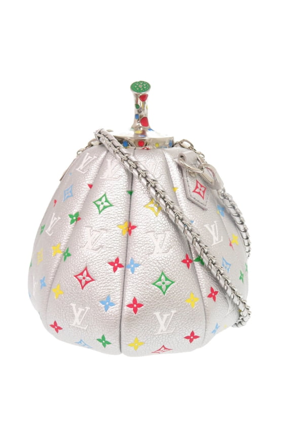 Pre-Owned Unused Louis Vuitton x Yayoi Kusama Pumpkin Handbag M21761 IC Leather Silver...