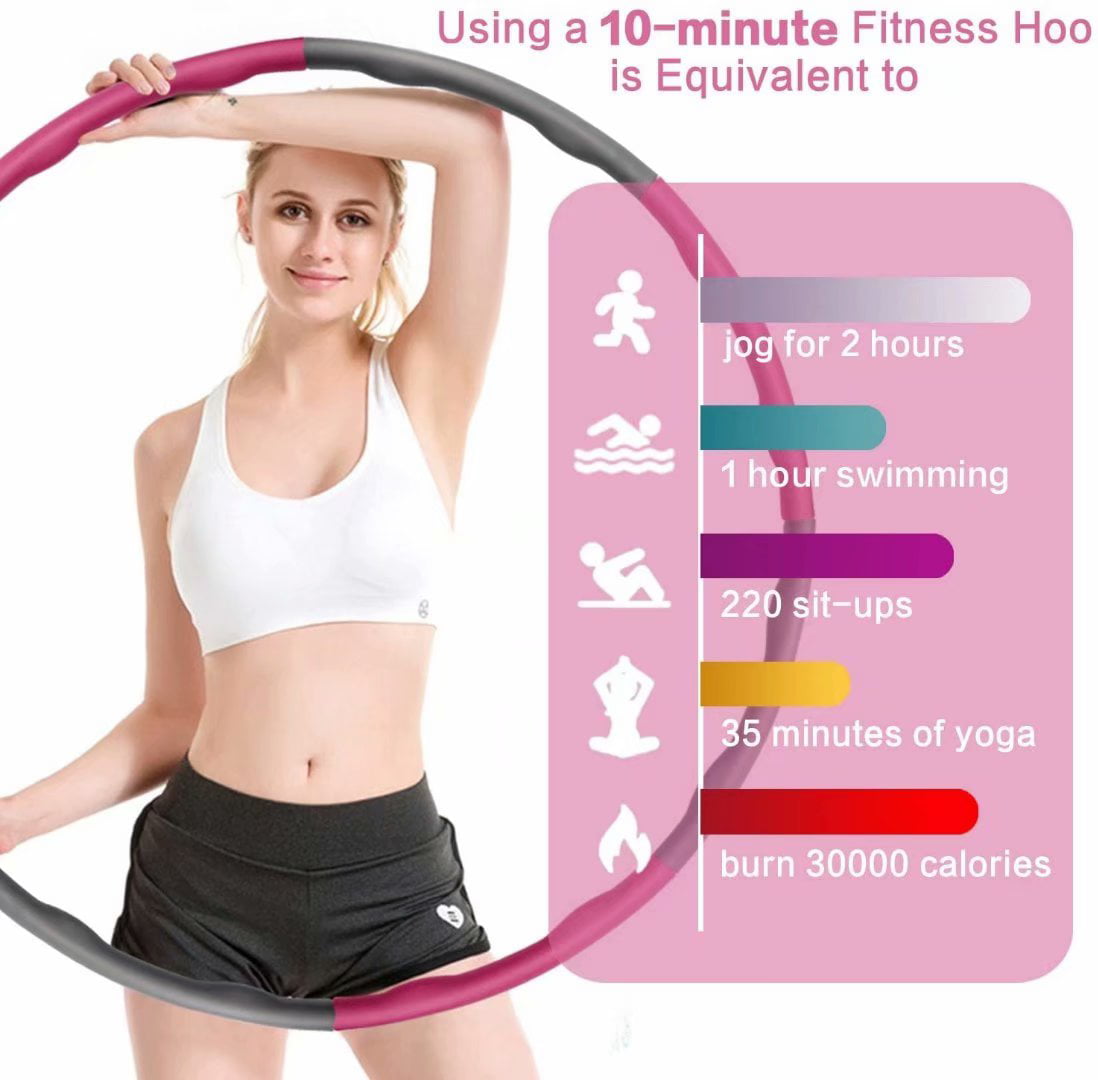 6-section Detachable Adjustable Slimming Circle,Weight Loss by Fun Way,Uniform Weight Distribution,Soft Padding Pink Weighted Hoops for Adults/kids Exercise,Folding Fitness Massage Ring